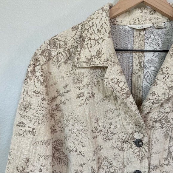 J JILL XL VTG Jacquard Hemp Cotton Button Front Collared Jacket • Ivory Beige - Picture 2 of 12